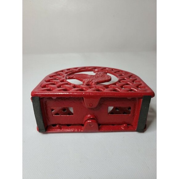 Vintage Red Cast Iron Rooster Napkin Holder Rustic Heavy Duty Farmhouse Decor - Picture 5 of 7